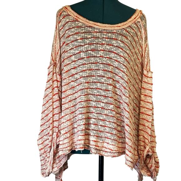 We The Free Catalina Striped Poncho Red Cream Oversized Slouchy S | Fall |Winter - Picture 4 of 6